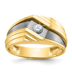14k with Black Rhodium Men's Polished and Grooved 1/6 Carat Lab Grown Diamond Ring - Sophia Jewelers