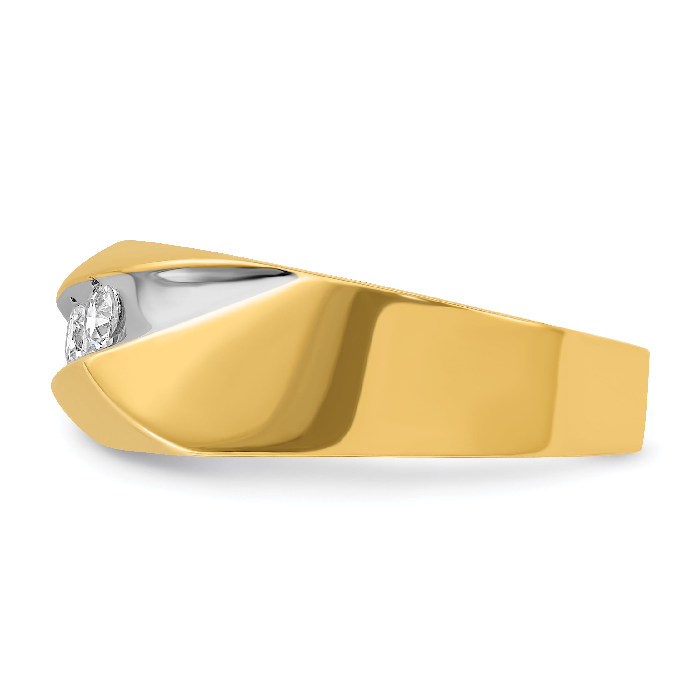 14k with White Rhodium Men's Polished and Grooved 3-Stone 1/3 Carat AA Quality Diamond Ring