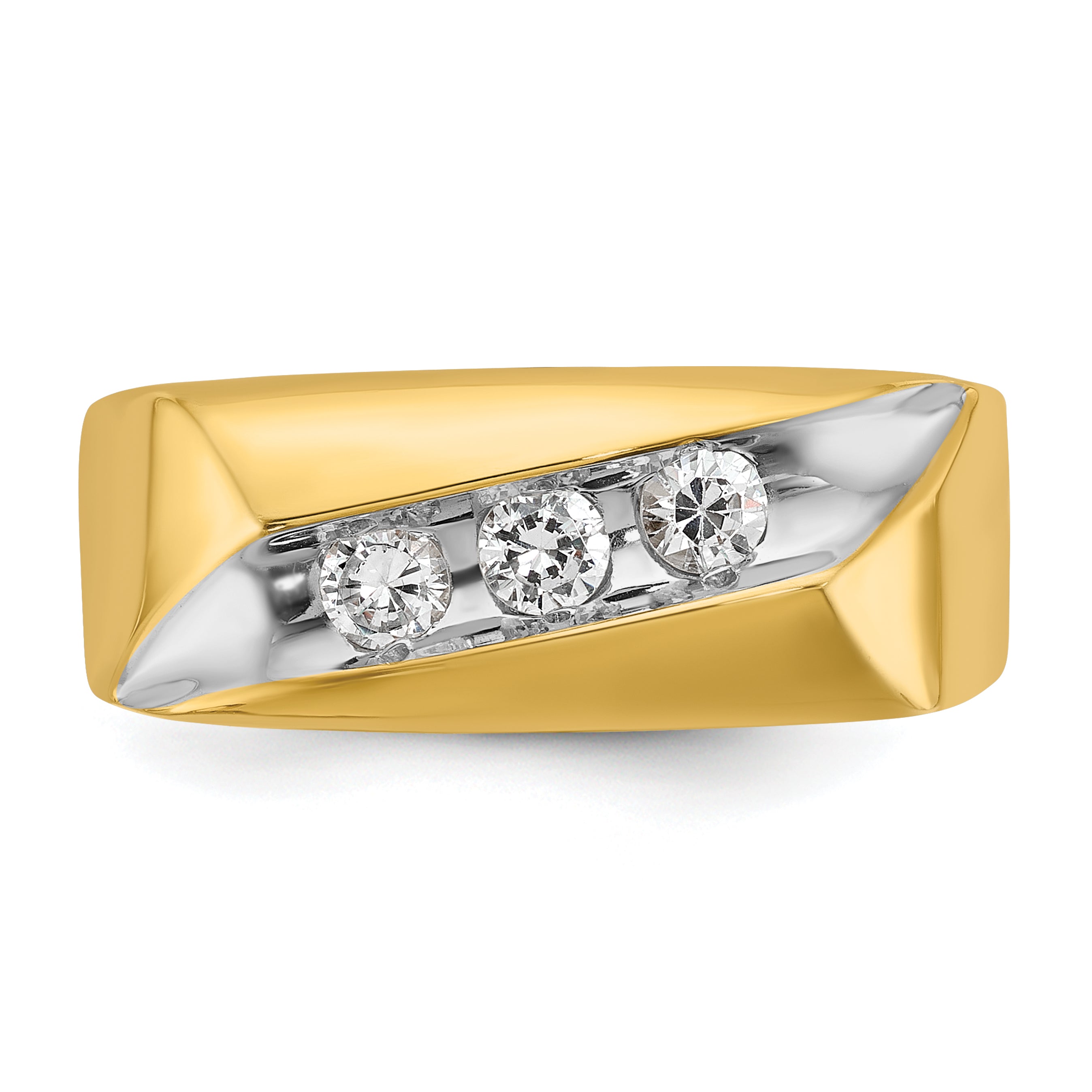 14k with White Rhodium Men's Polished and Grooved 3-Stone 1/3 Carat AA Quality Diamond Ring
