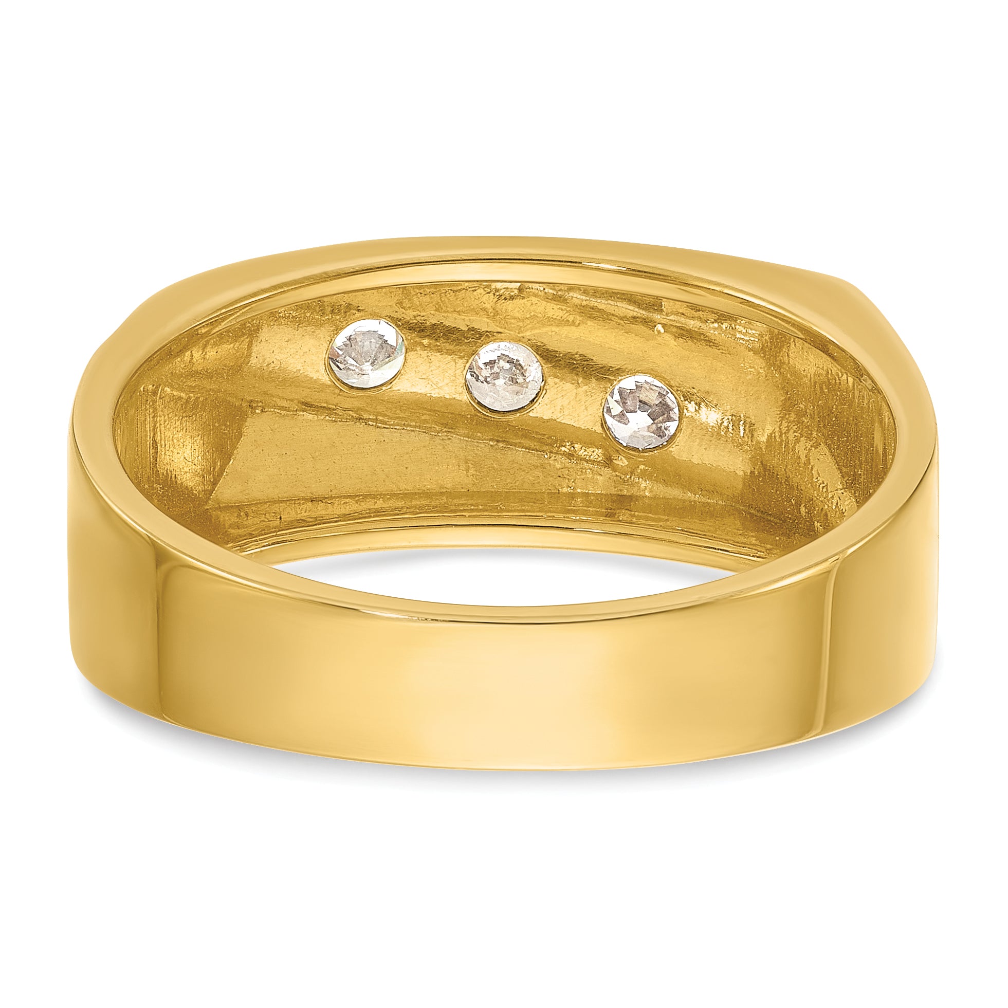 14k with White Rhodium Men's Polished and Grooved 3-Stone 1/3 Carat AA Quality Diamond Ring