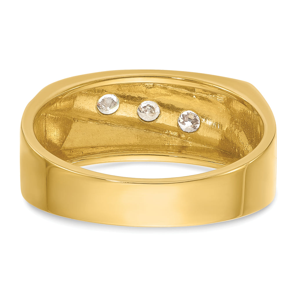 14k with White Rhodium Men's Polished and Grooved 3-Stone 1/3 Carat AA Quality Diamond Ring