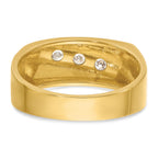 14k with White Rhodium Men's Polished and Grooved 3-Stone 1/3 Carat AA Quality Diamond Ring