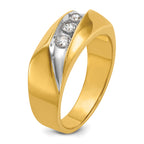 14k with White Rhodium Men's Polished and Grooved 3-Stone 1/3 Carat AA Quality Diamond Ring