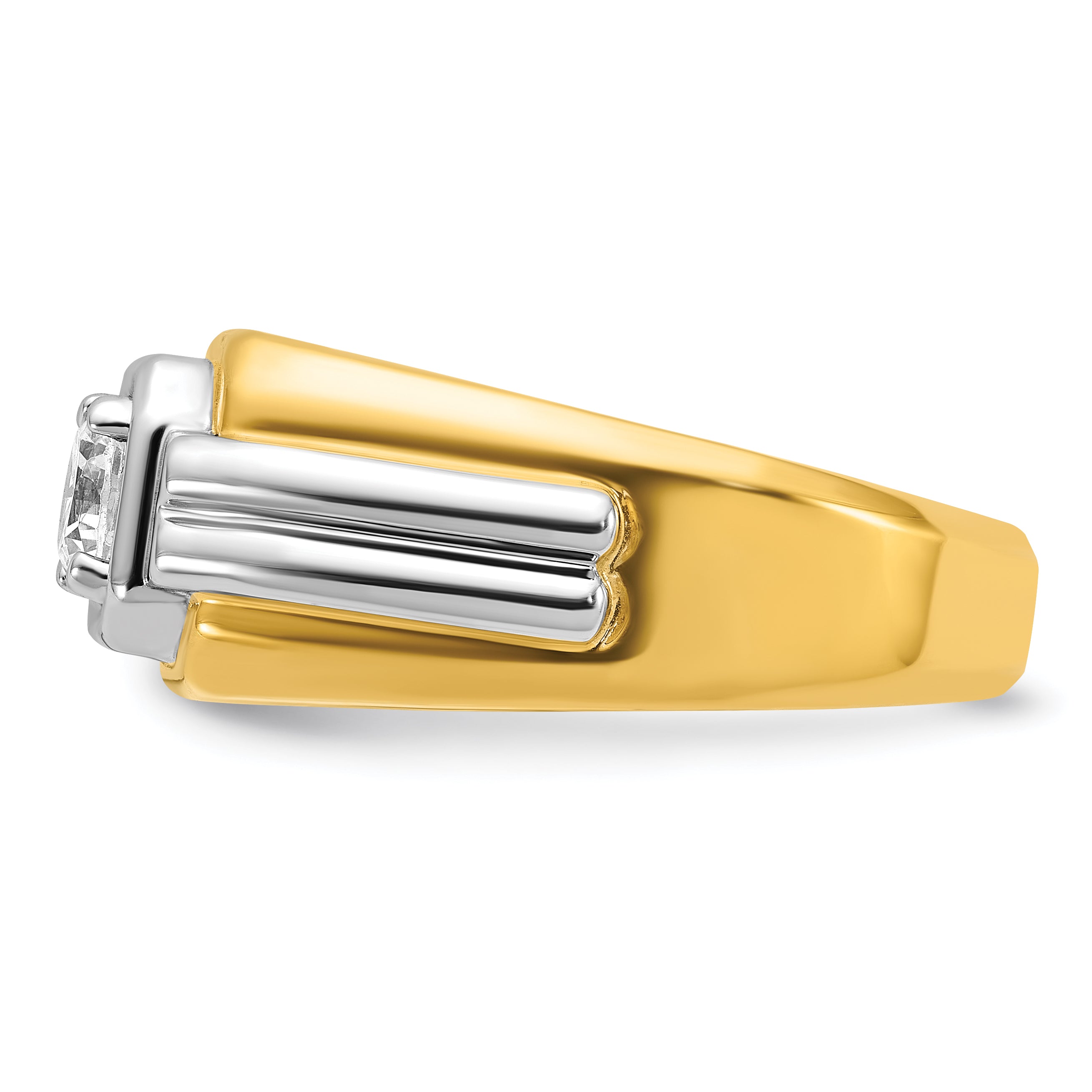 14k Two-tone 1 carat Lab Grown Diamond VS/SI+ G+ Complete Polished and Grooved Men's Ring