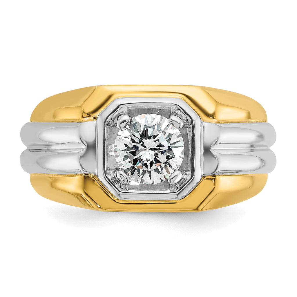 14k Two-tone 1 carat Lab Grown Diamond VS/SI+ G+ Complete Polished and Grooved Men's Ring