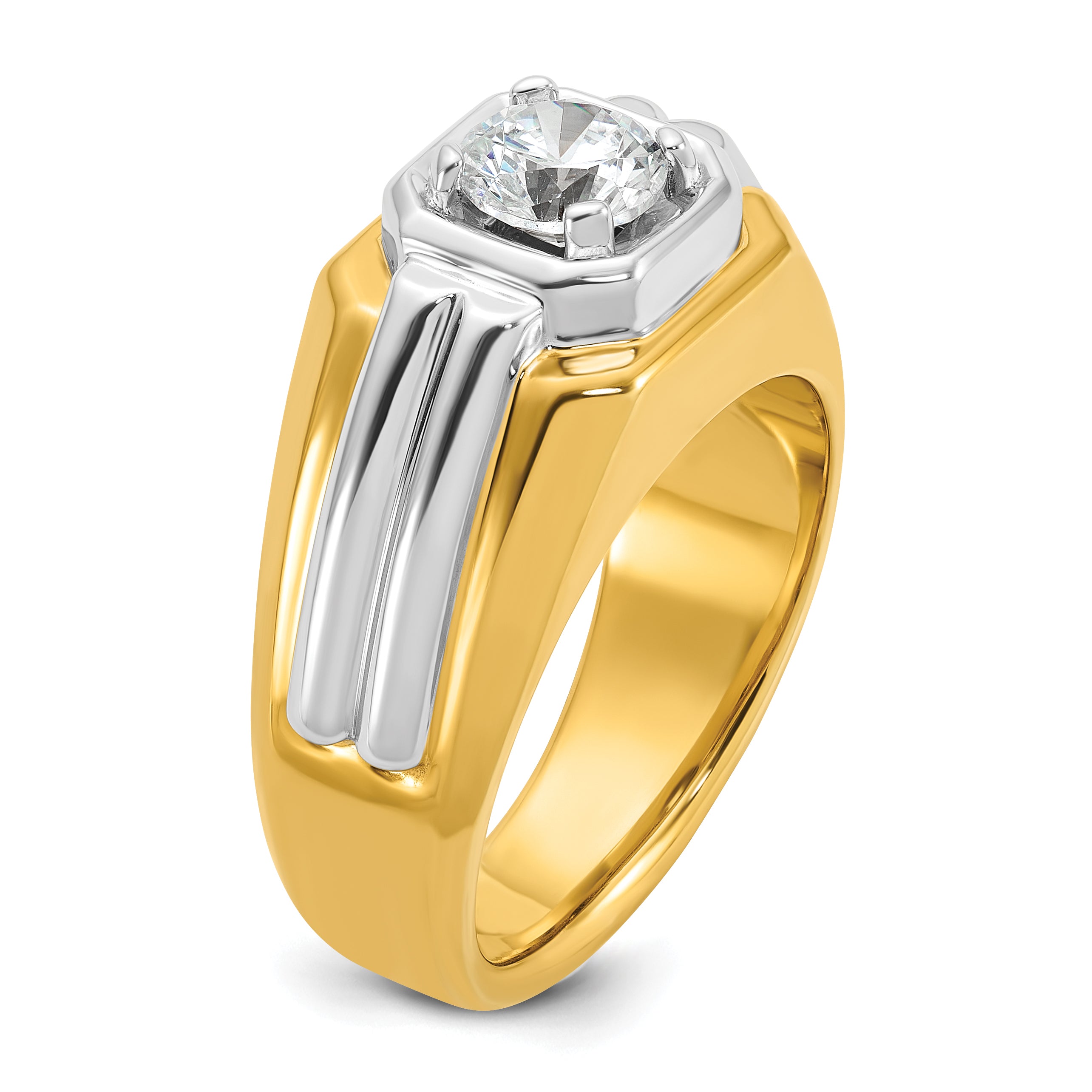 14k Two-tone 1 carat Lab Grown Diamond VS/SI+ G+ Complete Polished and Grooved Men's Ring