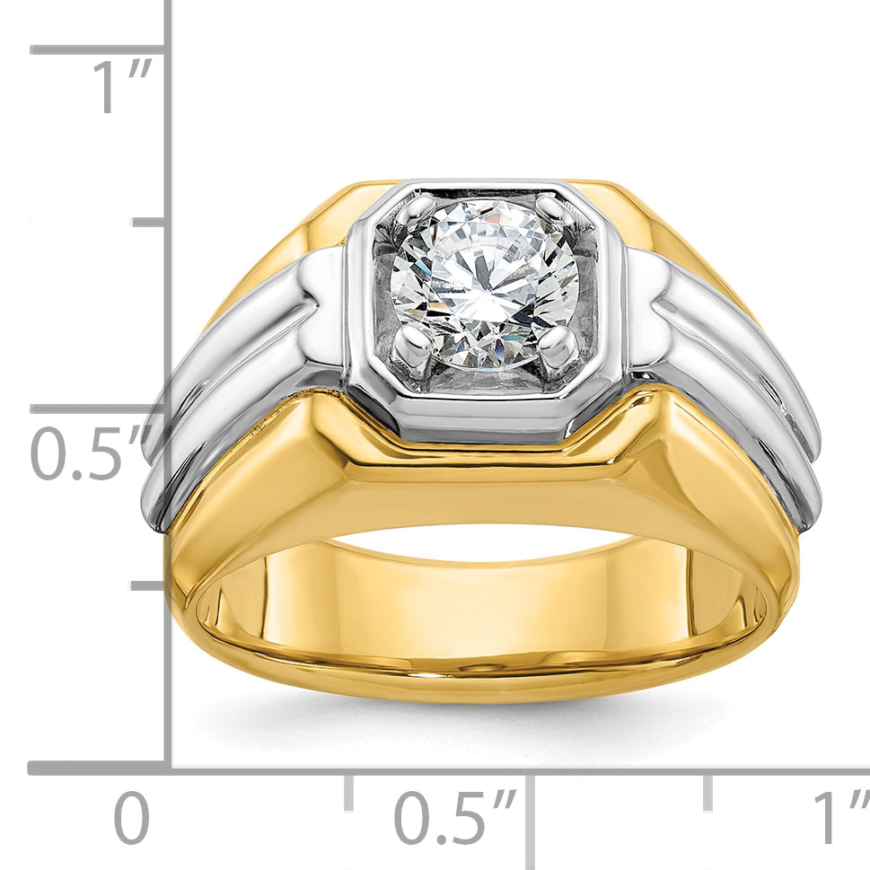 14k Two-tone 1 carat Lab Grown Diamond VS/SI+ G+ Complete Polished and Grooved Men's Ring