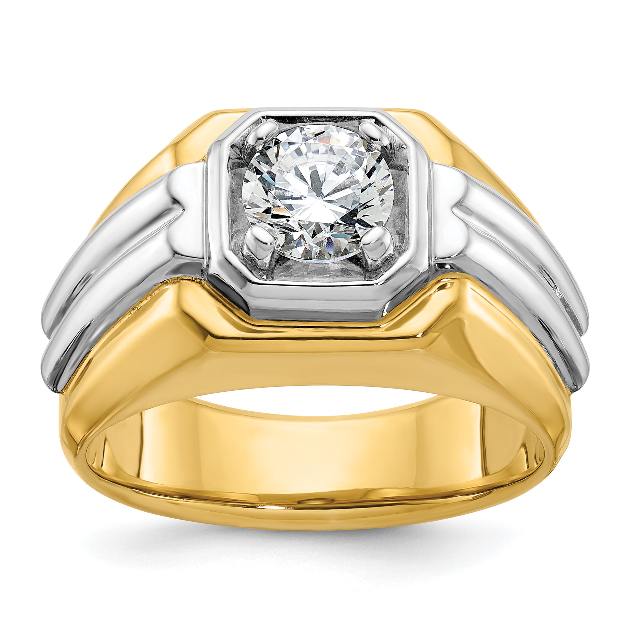 14k Two-tone 1 carat Lab Grown Diamond VS/SI+ G+ Complete Polished and Grooved Men's Ring Main image
