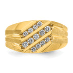 14k Mens Polished Satin and Grooved Ring Mounting, Mounting Only - Sophia Jewelers