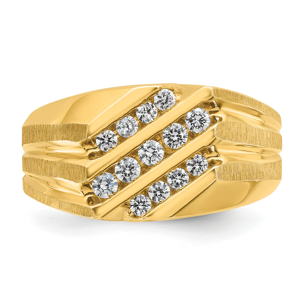 14k Men's Polished Satin and Grooved 1/2 Carat AA Quality Diamond Ring - Sophia Jewelers