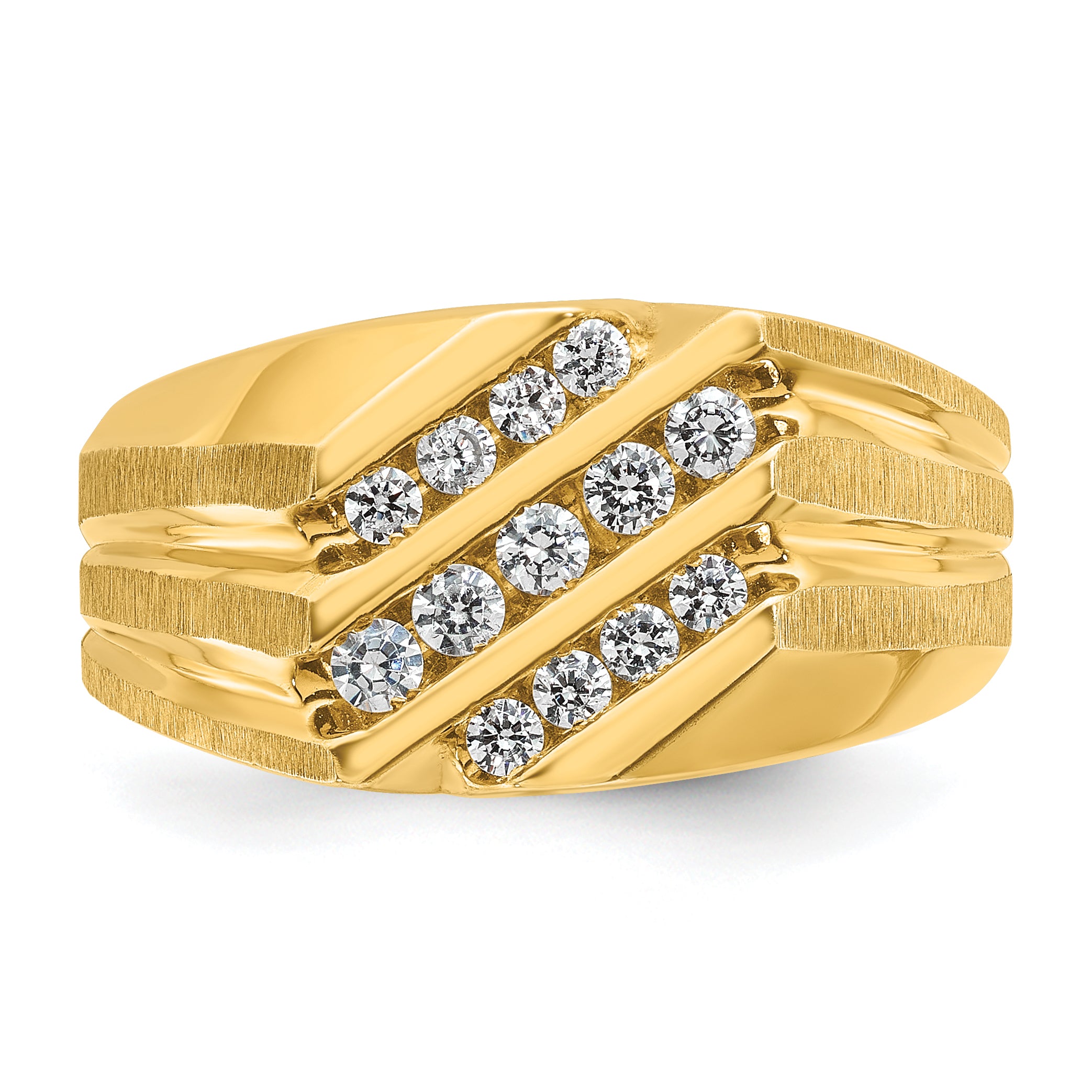 14k Men's Polished Satin and Grooved 1/2 Carat AA Quality Diamond Ring - Sophia Jewelers
