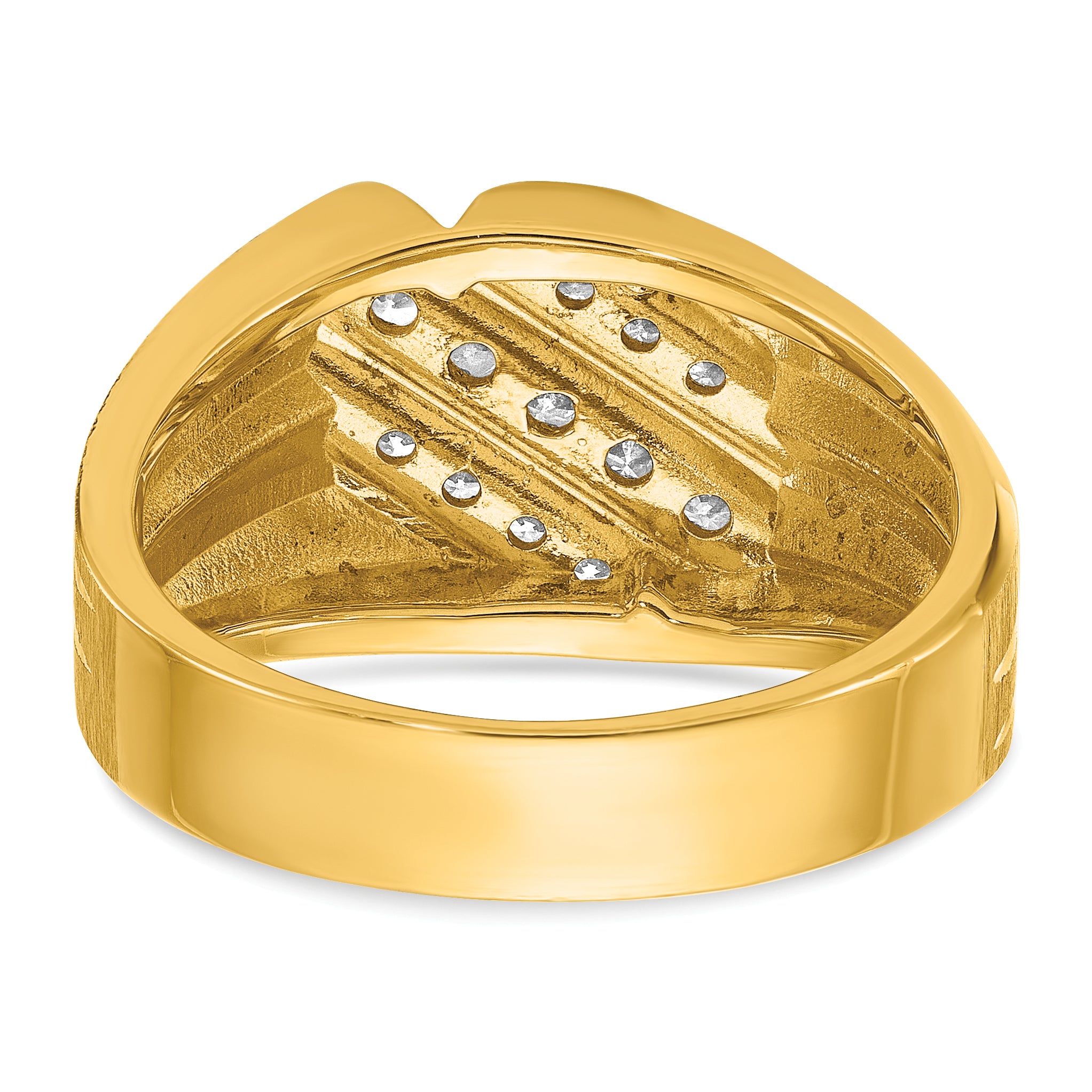 14k Mens Polished Satin and Grooved Ring Mounting, Mounting Only - Sophia Jewelers