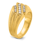 14k Mens Polished Satin and Grooved Ring Mounting, Mounting Only - Sophia Jewelers