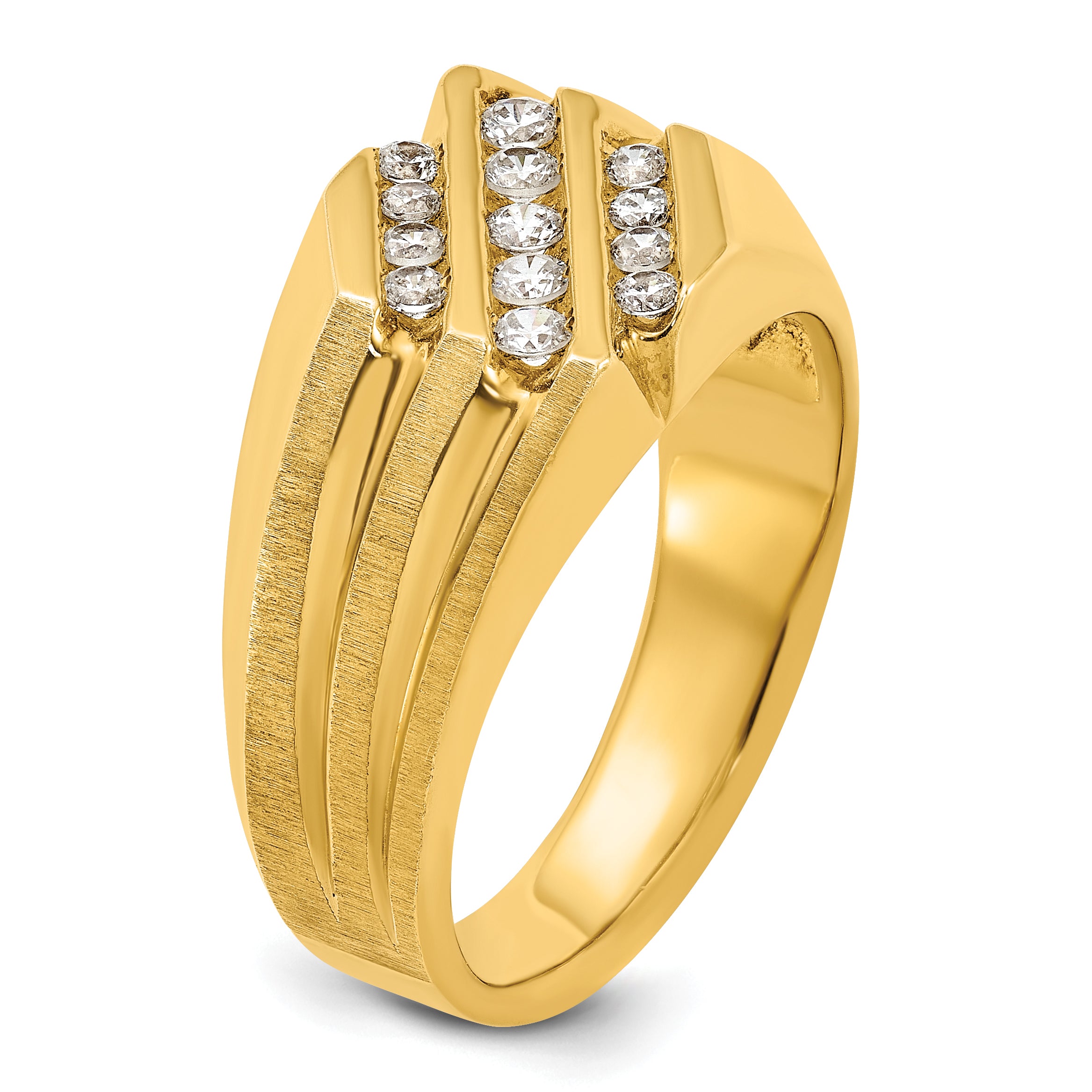 14k Men's Polished Satin and Grooved 1/2 Carat AA Quality Diamond Ring - Sophia Jewelers