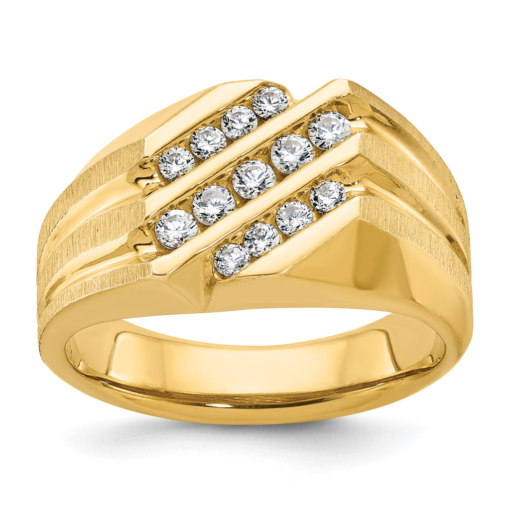 14k Men's Polished Satin and Grooved 1/2 Carat AA Quality Diamond Ring - Sophia Jewelers