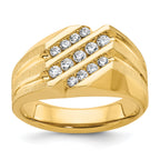 14k Men's Polished Satin and Grooved 1/2 Carat AA Quality Diamond Ring - Sophia Jewelers