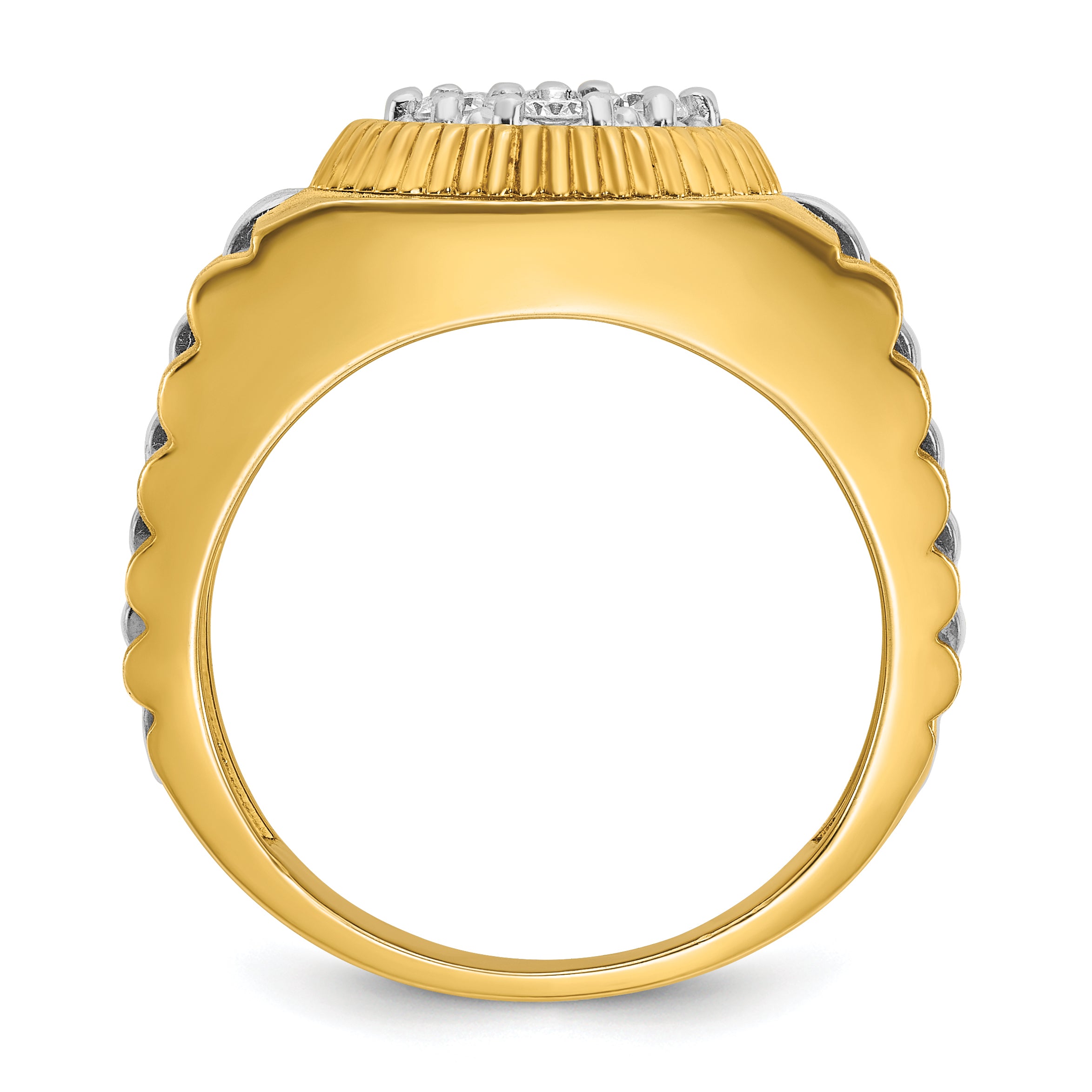 10k Two-tone Men's Polished Satin and Textured 1/2 Carat A Quality Diamond Cluster Ring