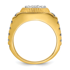 10k Two-tone Men's Polished Satin and Textured 1/2 Carat A Quality Diamond Cluster Ring