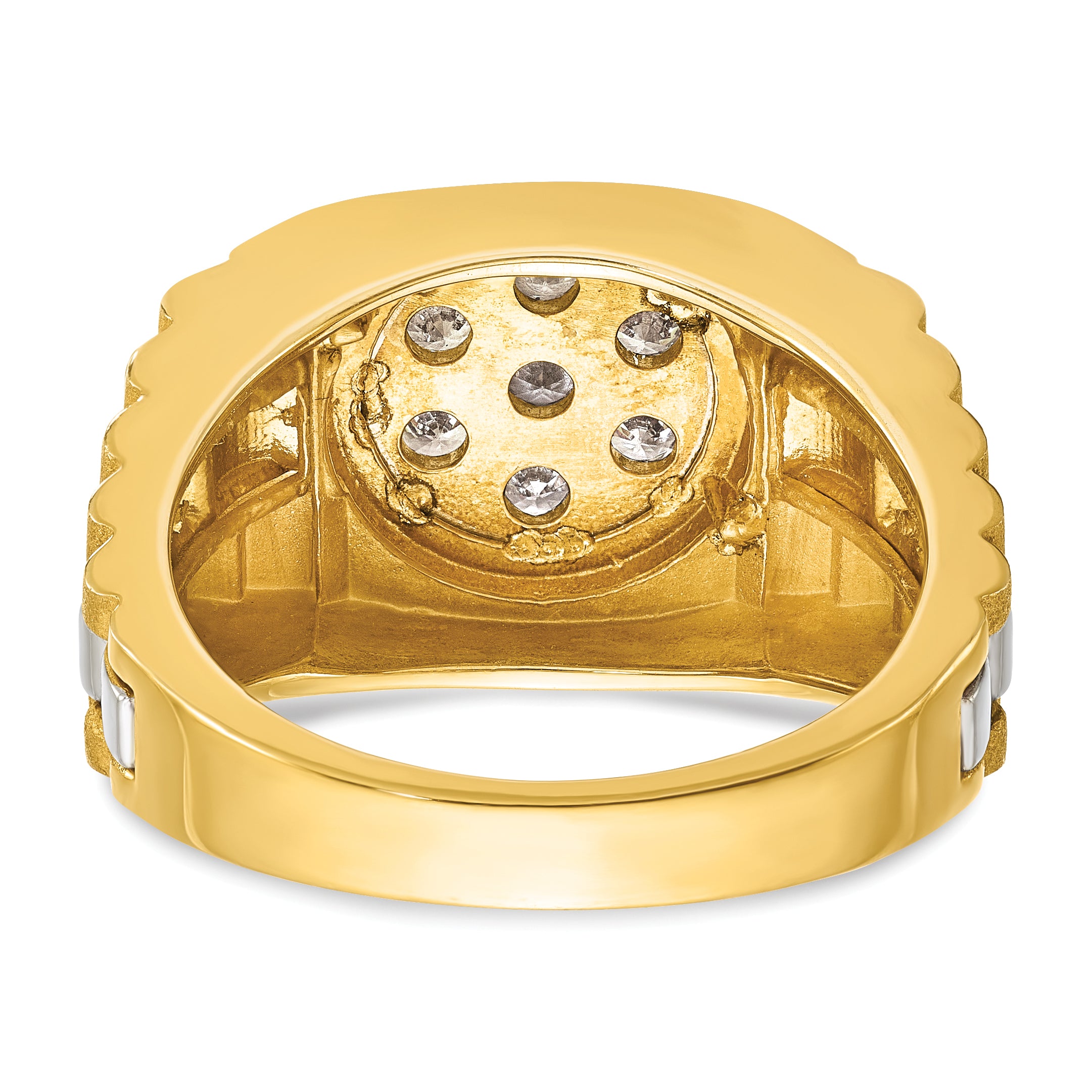 10k Two-tone Men's Polished Satin and Textured 1/2 Carat A Quality Diamond Cluster Ring