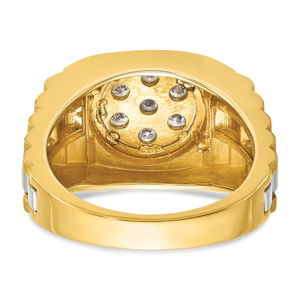 14k Two-tone Men's Polished Satin and Textured Cluster Ring Mounting, Mounting Only - Sophia Jewelers