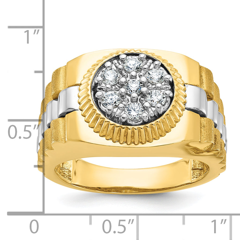14k Two-tone Men's Polished Satin and Textured 1/2 Carat AA Quality Diamond Cluster Ring - Sophia Jewelers
