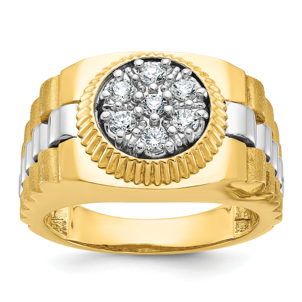 14k Two-tone Men's Polished Satin and Textured Cluster Ring Mounting, Mounting Only - Sophia Jewelers