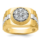 14k Two-tone Men's Polished Satin and Textured Cluster Ring Mounting, Mounting Only - Sophia Jewelers