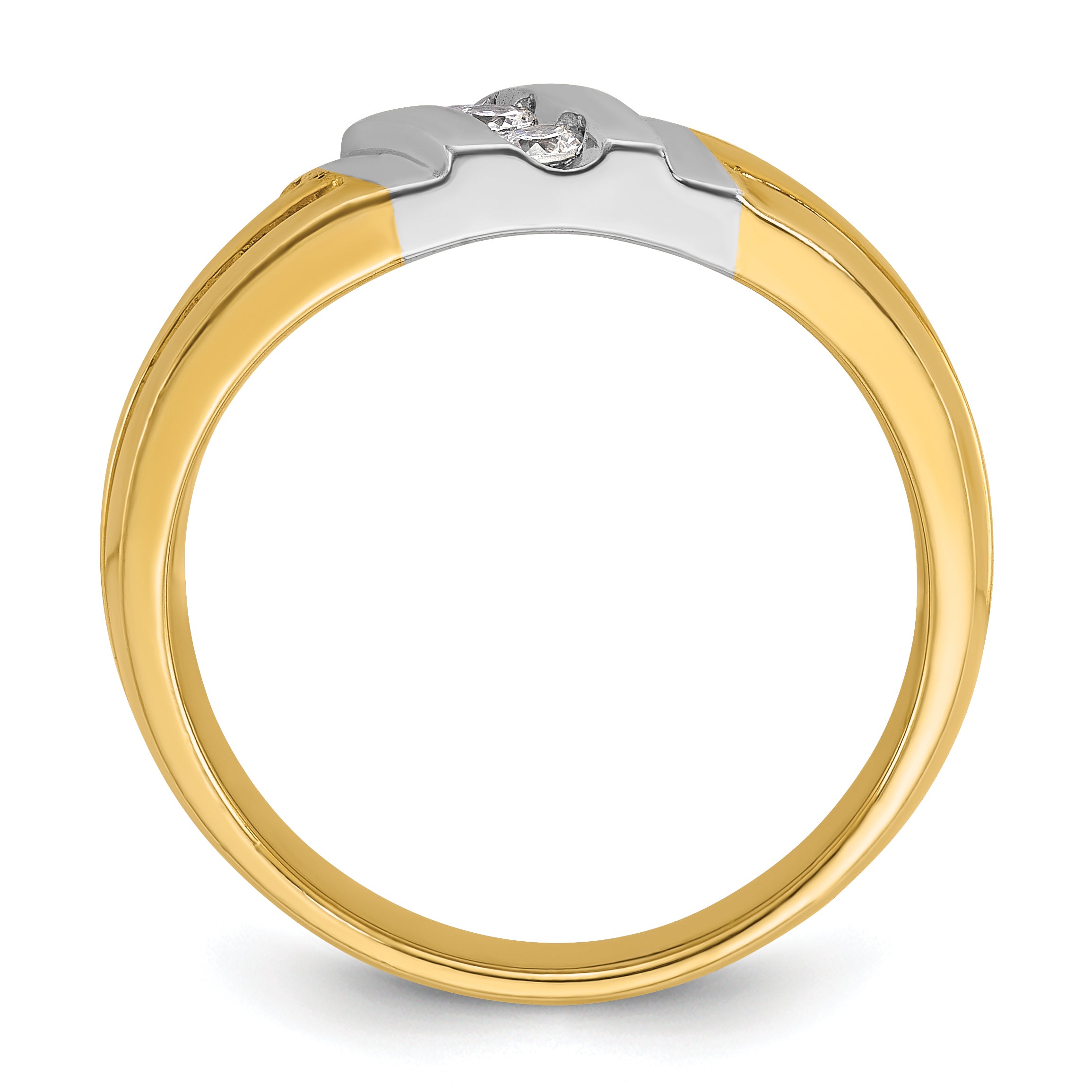 10k Two-tone Men's Polished and Grooved 3-Stone 1/5 Carat A Quality Diamond Ring