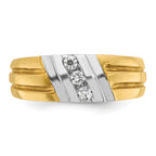 10k Two-tone Men's Polished and Grooved 3-Stone 1/5 Carat A Quality Diamond Ring