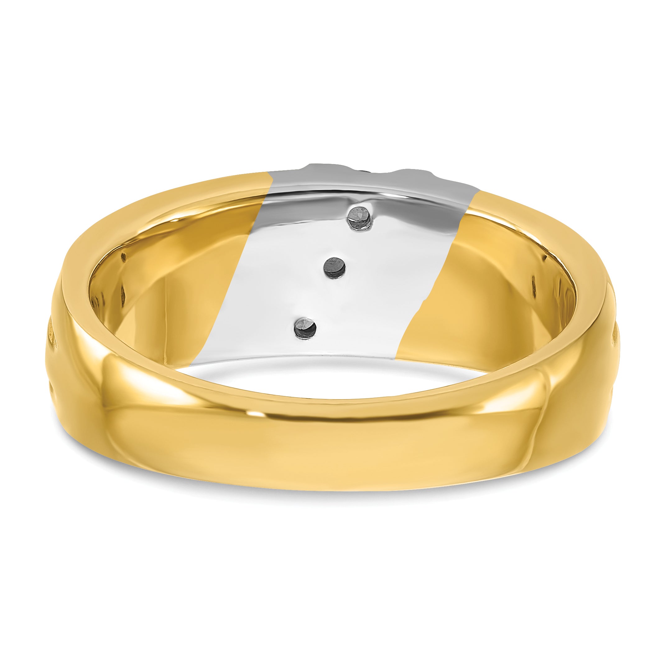 10k Two-tone Men's Polished and Grooved 3-Stone 1/5 Carat A Quality Diamond Ring