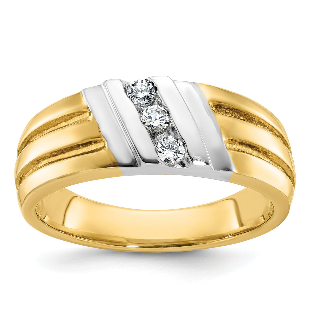 Men's Three-Stone Diamond Ring in 10K Two-Tone Gold (1/5 ct. tw.), Size 10 - Sophia Jewelers Main image