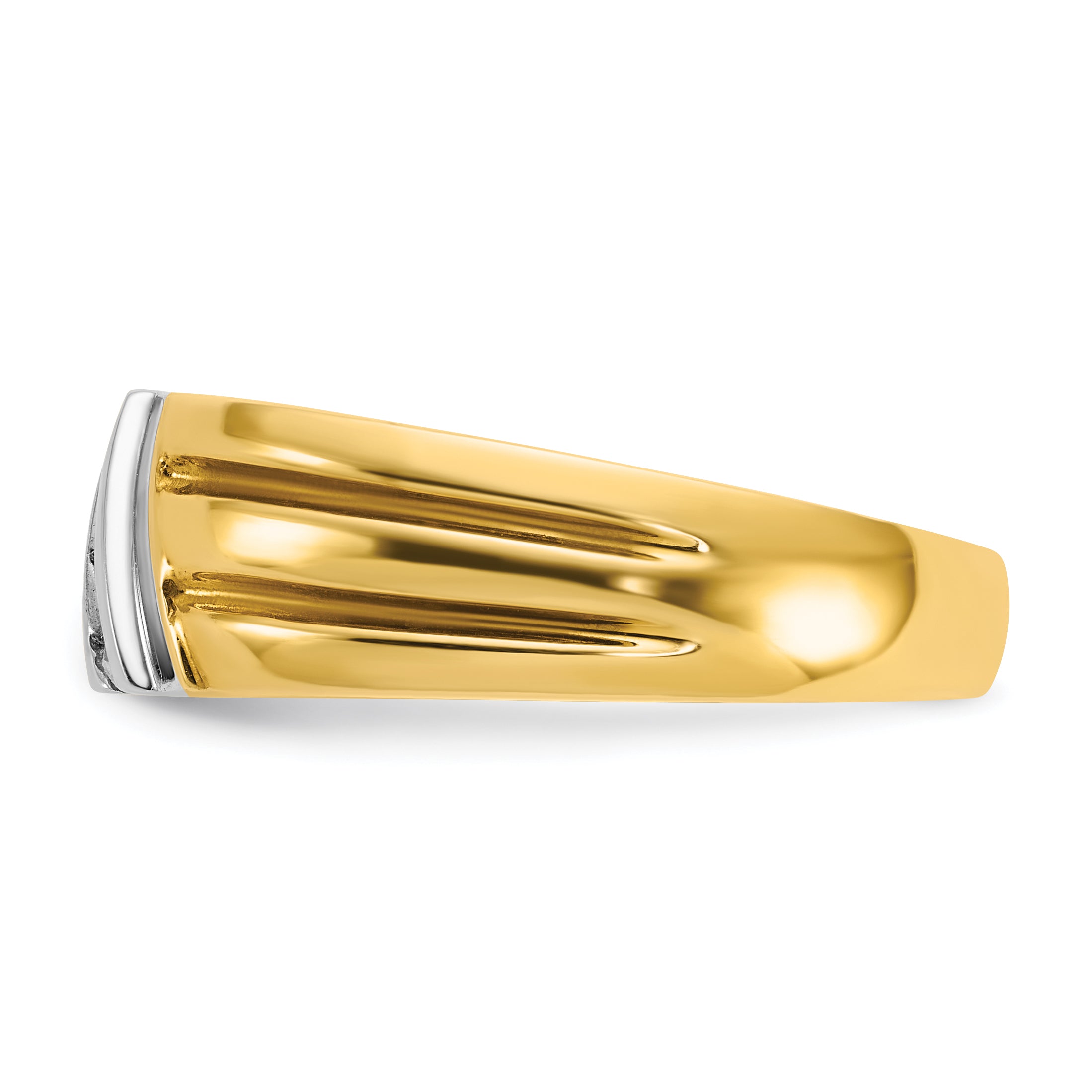 14k Two-tone Men's Polished and Grooved 3-Stone Ring Mounting, Mounting Only - Sophia Jewelers