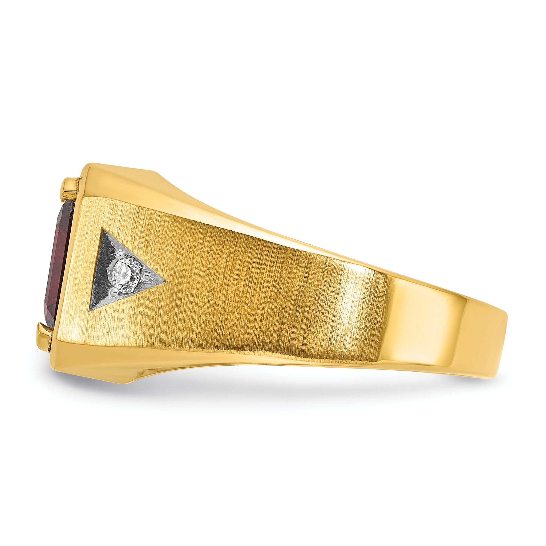 14k Men's Polished and Satin Garnet and 1/15 carat Diamond Complete Ring