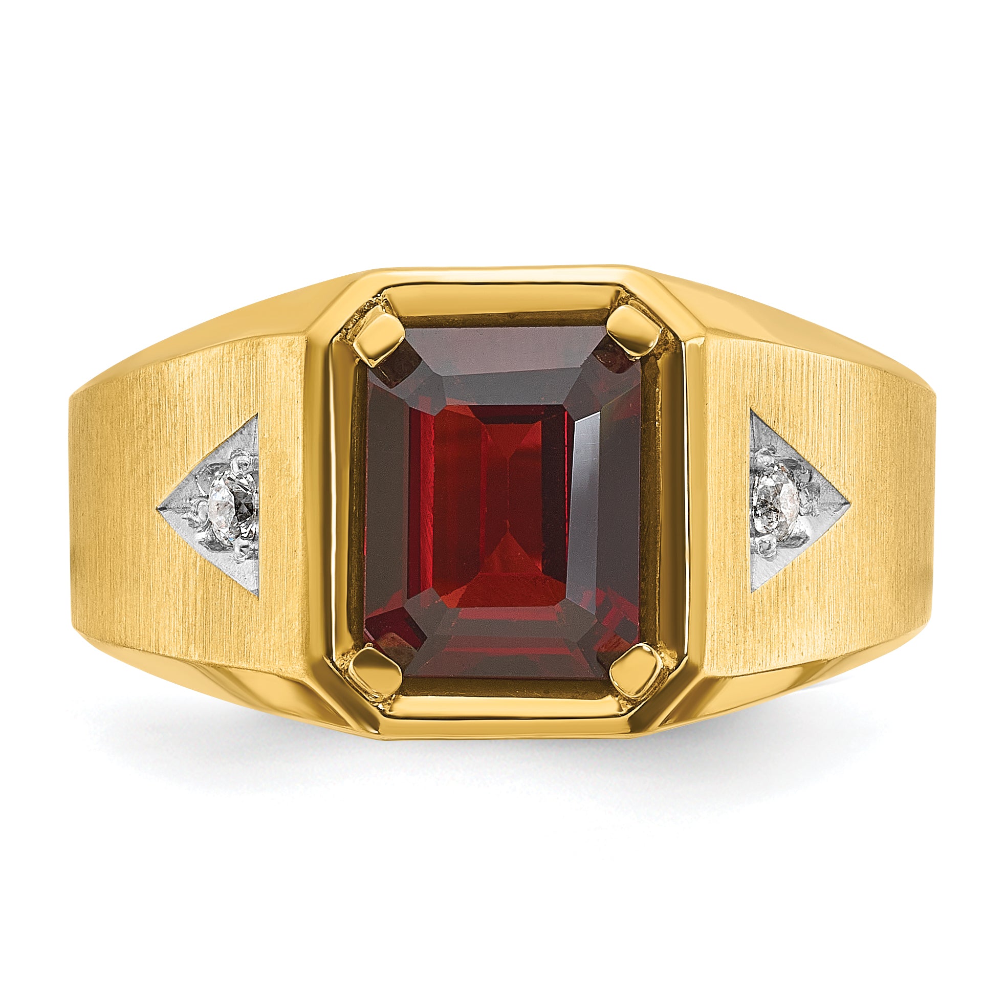 14k Men's Polished and Satin Garnet and 1/15 carat Diamond Complete Ring