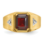 14k Men's Polished and Satin Garnet and 1/15 carat Diamond Complete Ring