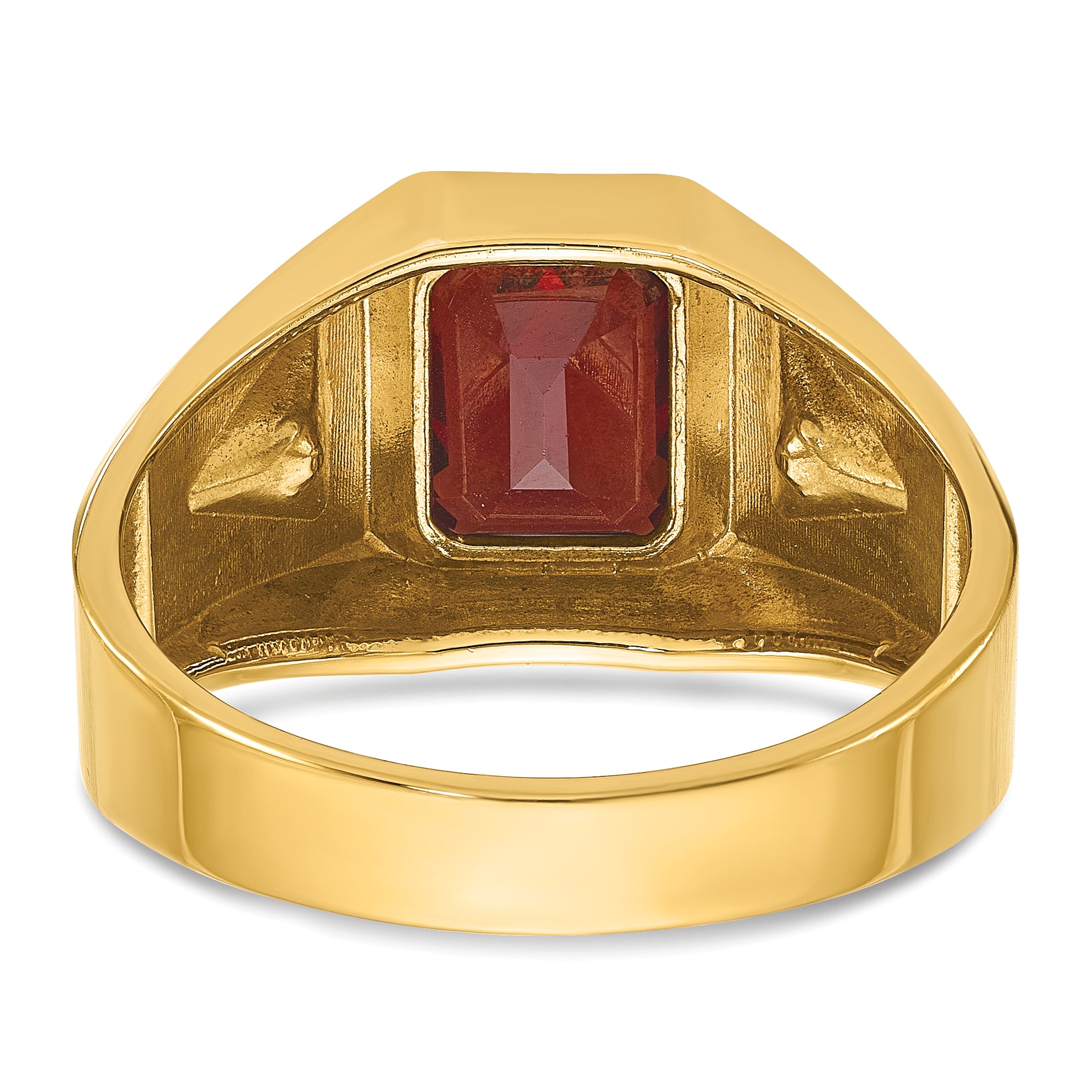 14k Men's Polished and Satin Garnet and 1/15 carat Diamond Complete Ring