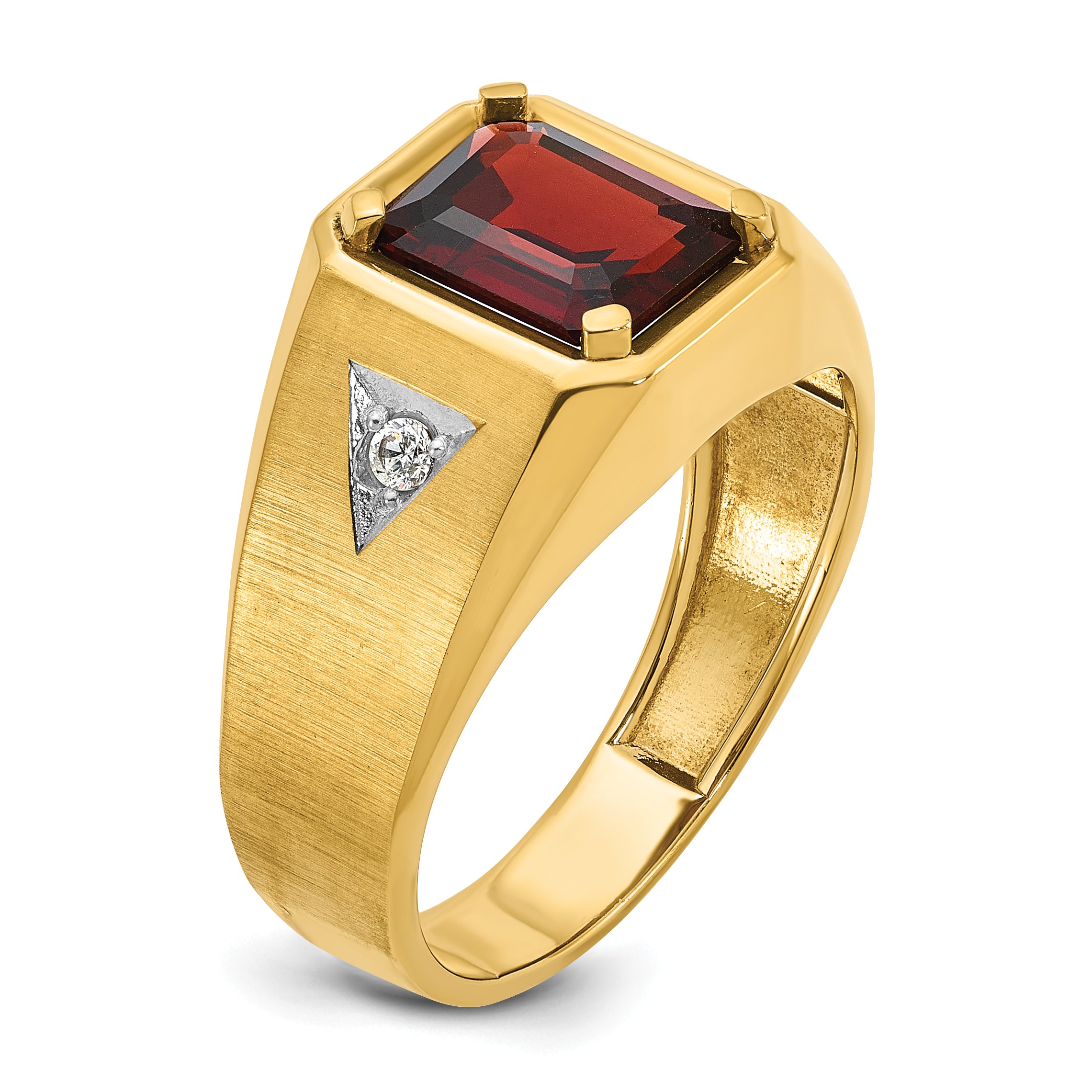 14k Men's Polished and Satin Garnet and 1/15 carat Diamond Complete Ring