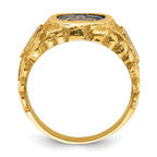 10k Men's Polished and Nugget Textured with Blue Enamel and Lab Created Sapphire Blue Lodge Master M - Sophia Jewelers