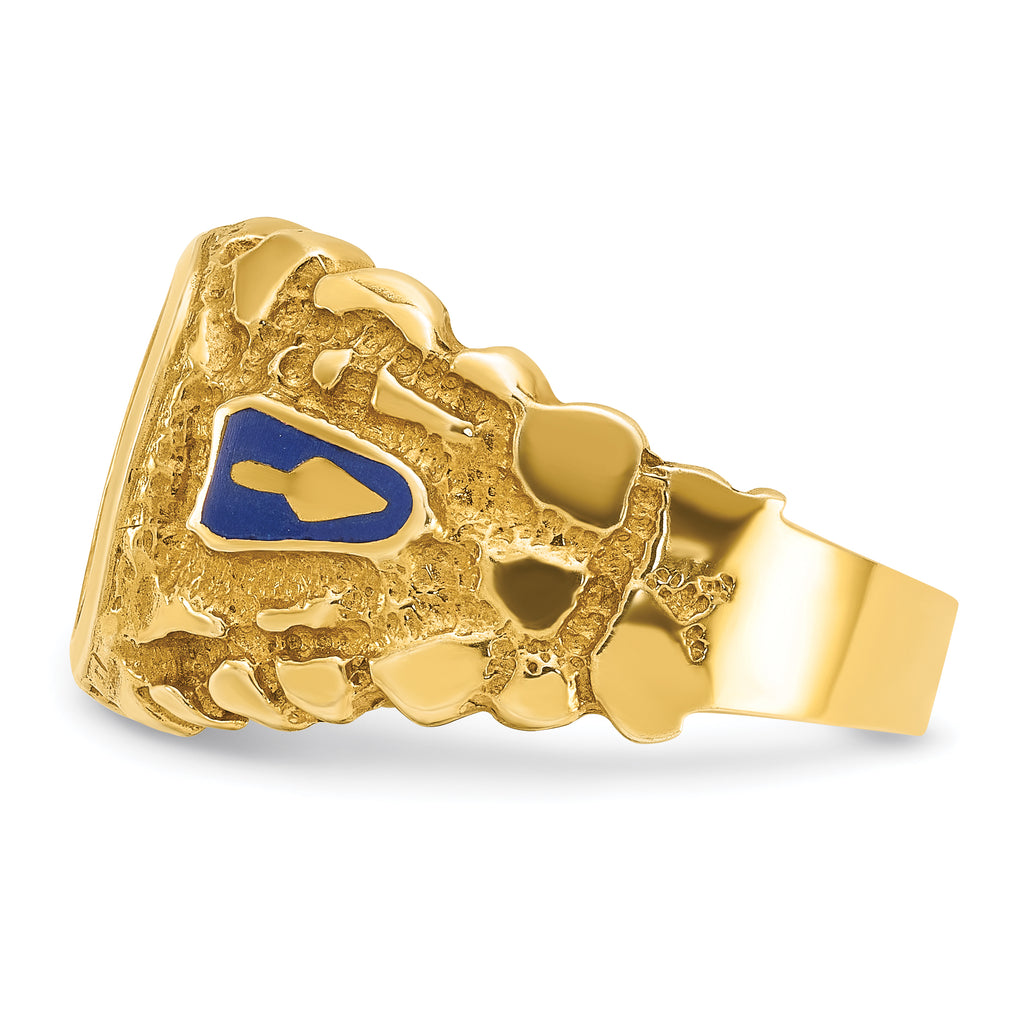 10k Men's Polished and Nugget Textured with Blue Enamel and Lab Created Sapphire Blue Lodge Master M - Sophia Jewelers