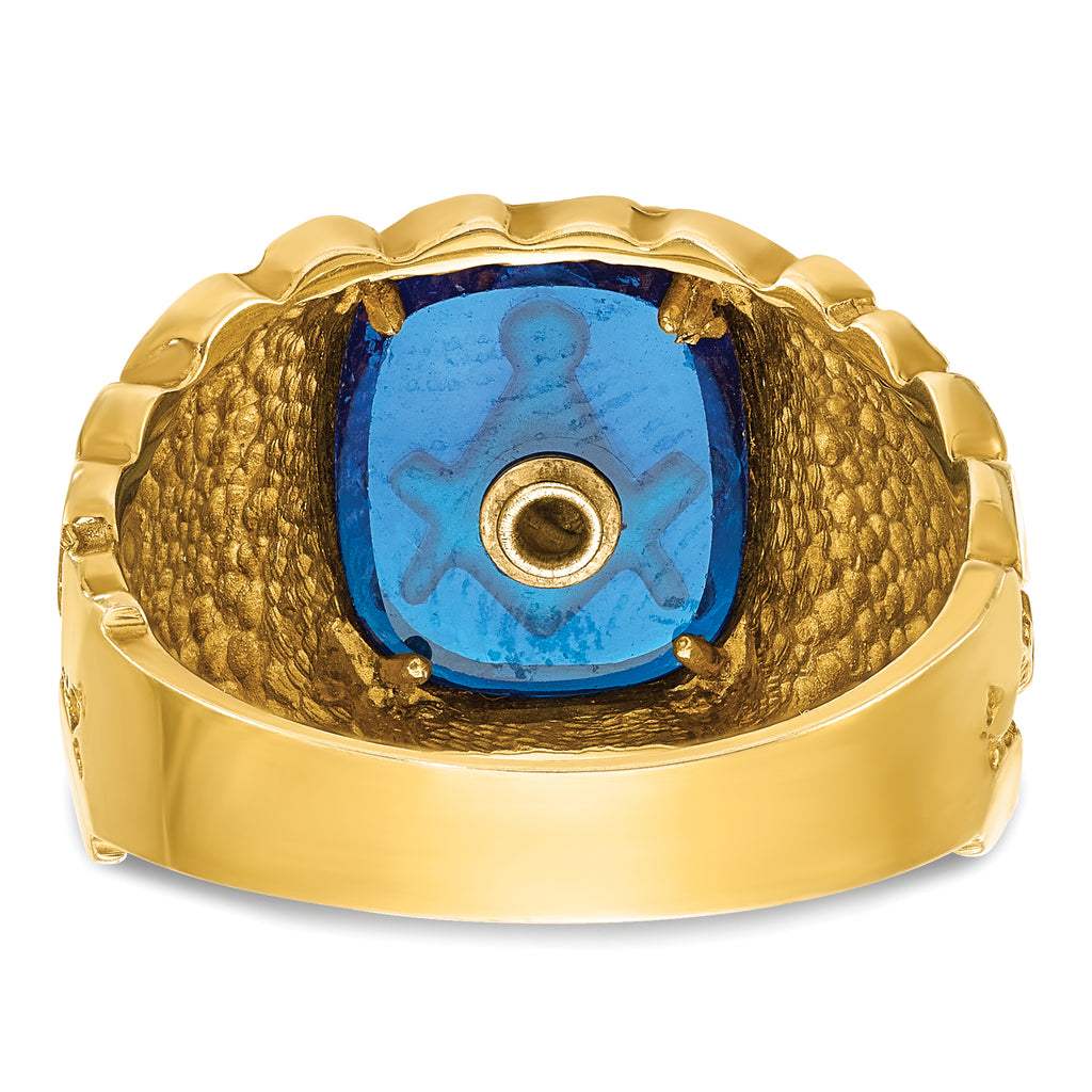10k Men's Polished and Nugget Textured with Blue Enamel and Lab Created Sapphire Blue Lodge Master M - Sophia Jewelers