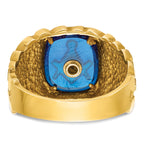 10k Men's Polished and Nugget Textured with Blue Enamel and Lab Created Sapphire Blue Lodge Master M - Sophia Jewelers