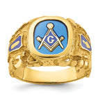 10k Men's Polished and Nugget Textured with Blue Enamel and Lab Created Sapphire Blue Lodge Master M - Sophia Jewelers