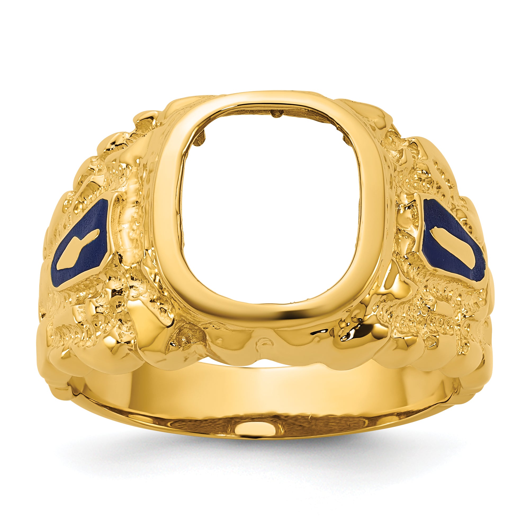 14k Men's Polished and Nugget Textured Blue Lodge Master Masonic Ring Mounting, Mounting Only - Sophia Jewelers