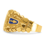 14k Men's Polished and Nugget Textured with Blue Enamel and Lab Created Sapphire Blue Lodge Master M - Sophia Jewelers