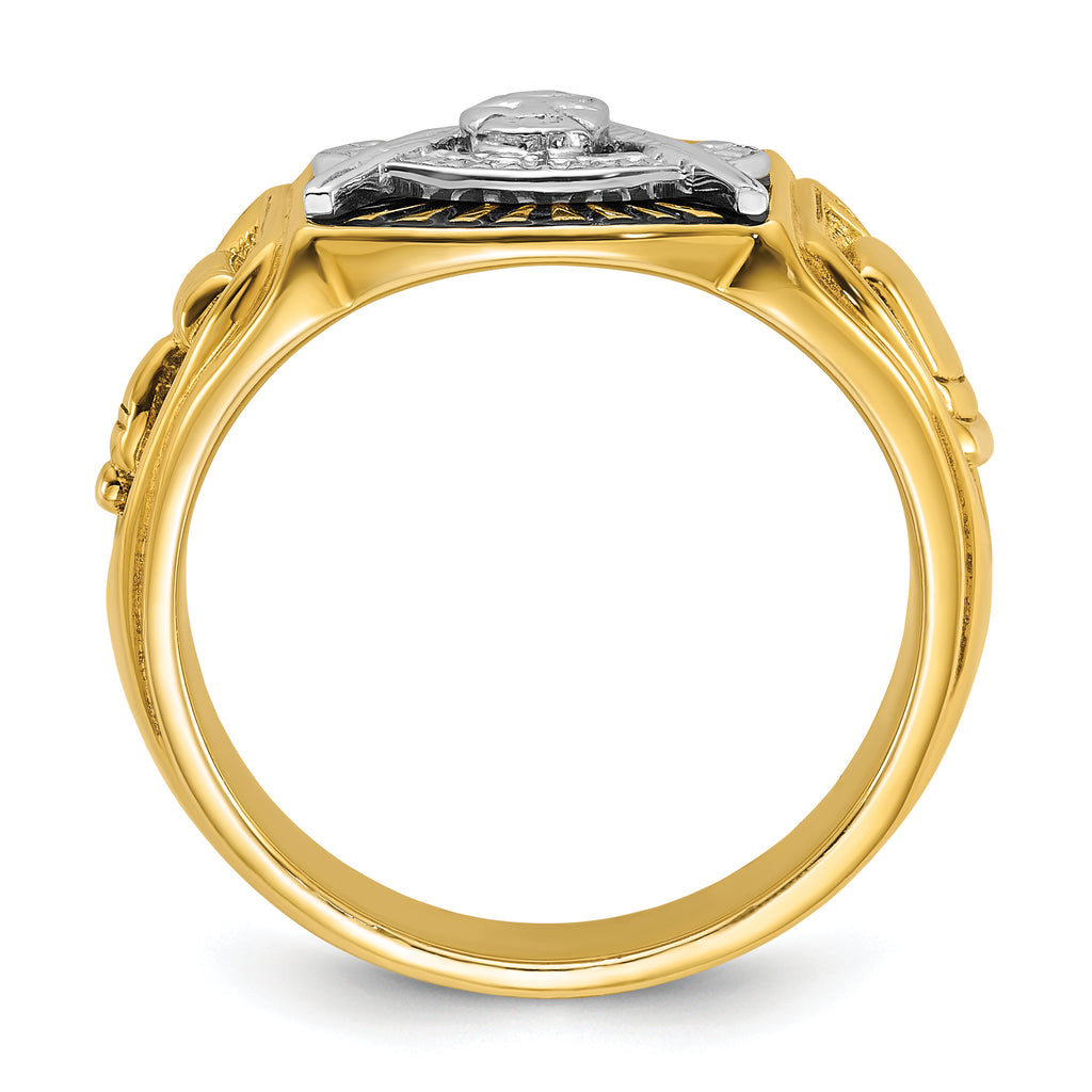 10k Two-tone Men's Polished and Textured with Black Enamel Past Master Masonic Ring