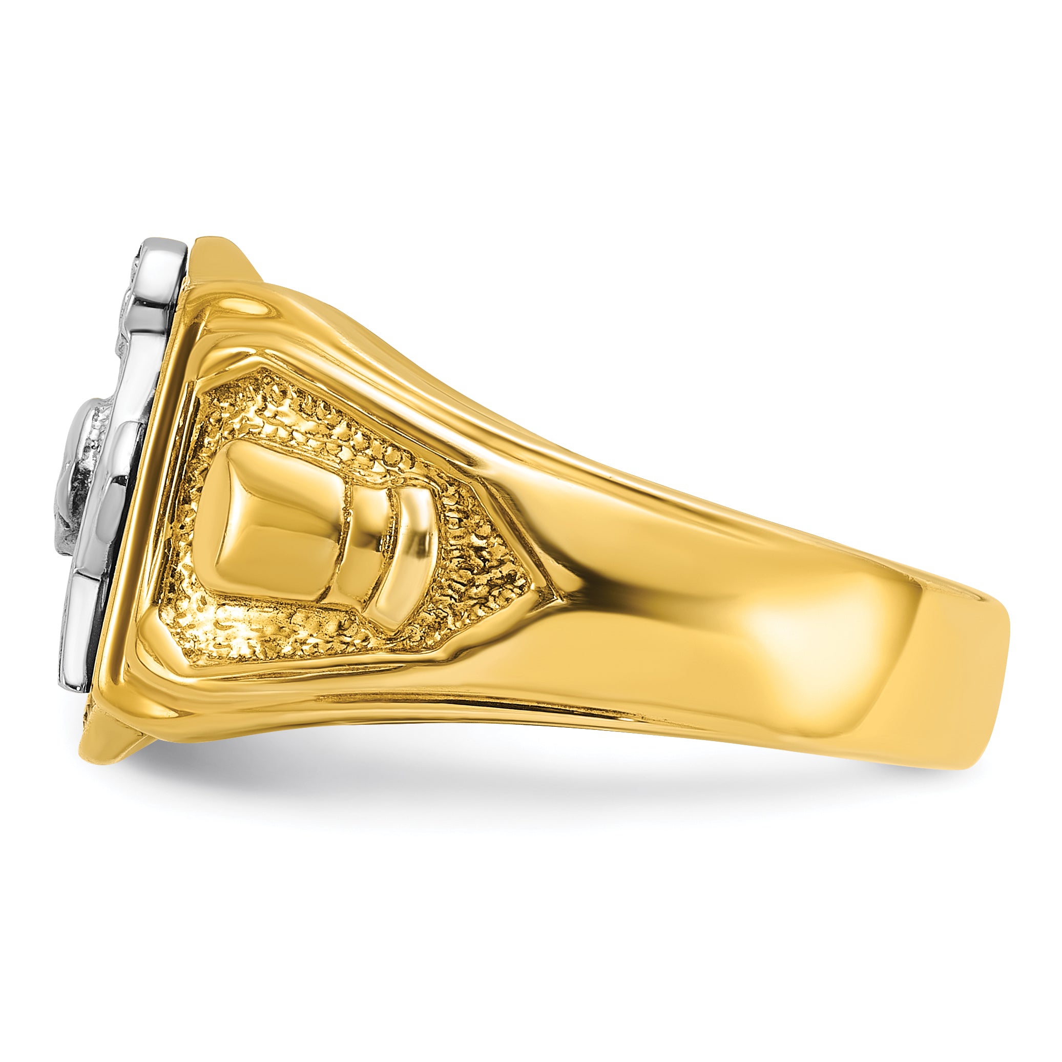 10k Two-tone Men's Polished and Textured with Black Enamel Past Master Masonic Ring