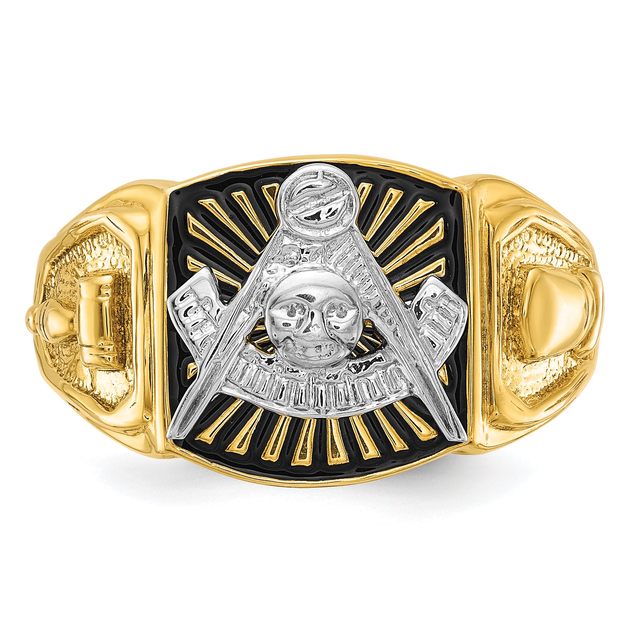 10k Two-tone Men's Polished and Textured with Black Enamel Past Master Masonic Ring
