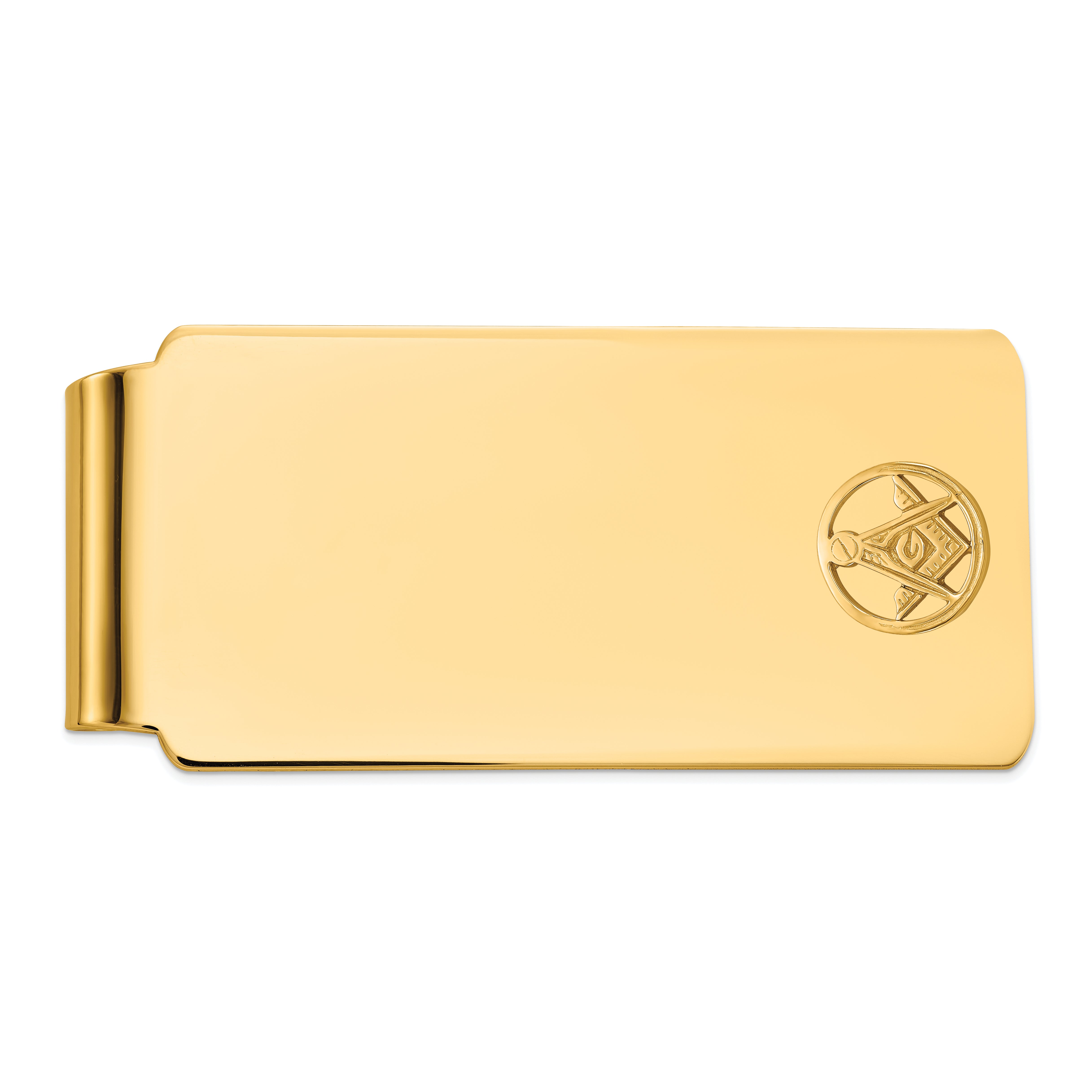 14k Men's Polished and Beaded Masonic Circle Large Money Clip Main image