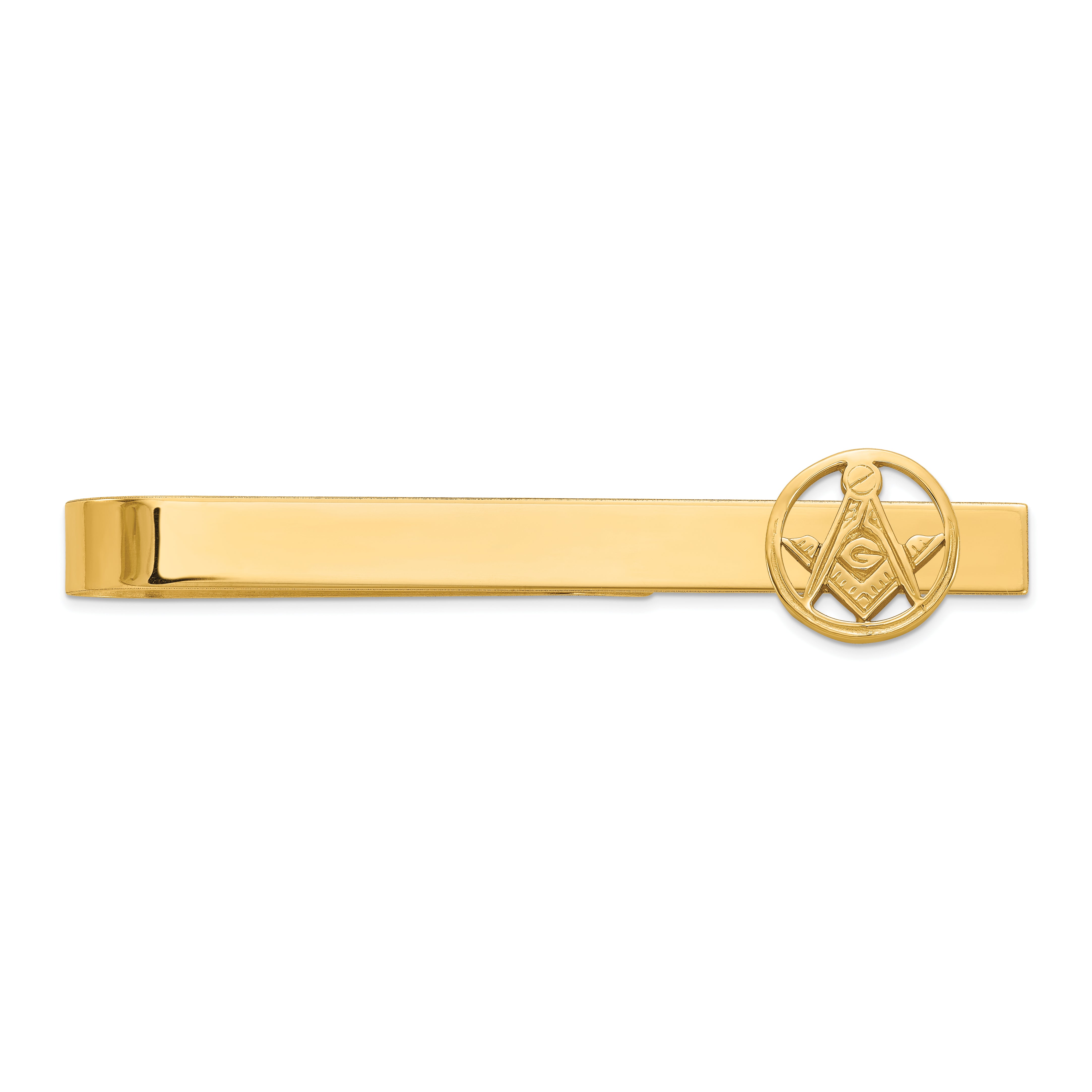14k Men's Polished and Beaded Masonic Circle Small Tie Bar