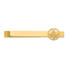 14k Men's Polished and Beaded Masonic Circle Small Tie Bar